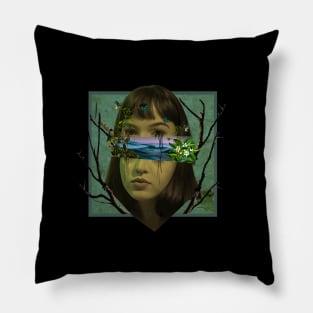 ocean girl sadness surrealism Pillow