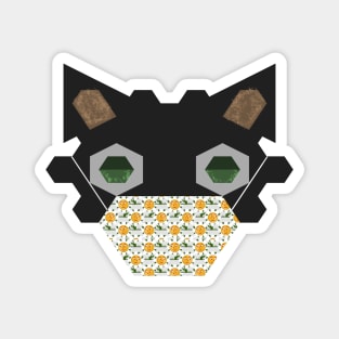 Black Cat Wearing Pixel Flower Mask Magnet