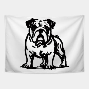 Stick figure bulldog in black ink Tapestry