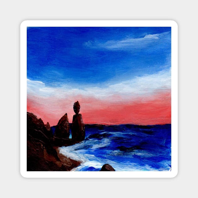 Rocky beaches and beautiful skies painting Magnet by Artisy Artist 