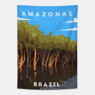 Amazonas, Brazil - Retro travel minimalist poster Tapestry