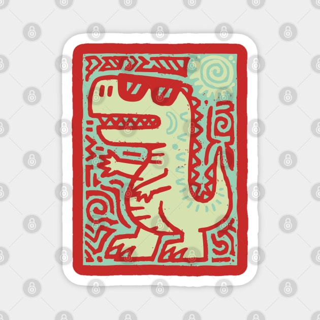 Whimsical T-Rex Doodle | Friendly Dinosaur Graphic Magnet by TuncGK