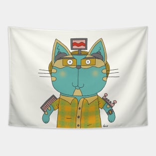 Cat Goof Computer Gamer Nerd Tapestry