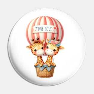 Valentine Giraffe Couple On Hot Air Balloon Pin