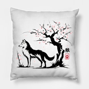 Minimalist Wolf Ink Japanese Streetwear Novelty Retro Wolf Pillow