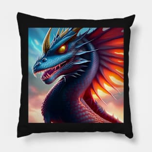 Blue and Purple Horned Dragon at Sunrise Pillow