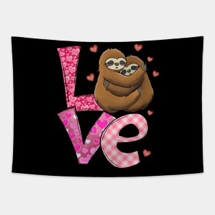 Love Heart Couple Sloth Valentine Day Tapestry