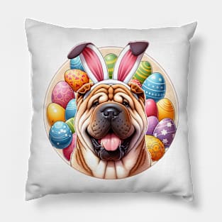 Chinese Shar-Pei with Bunny Ears Enjoys Easter Delight Pillow