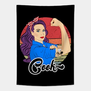 Cook Vintage Retro Strong Woman Chef Love Cooking Tapestry