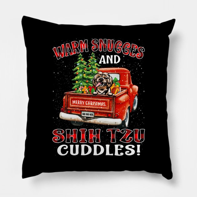 Warm Snuggles And Shih Tzu Cuddles Truck Tree Christmas Gift Pillow by intelus