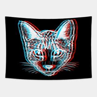 Psychedelic Trippy Rave Cat Abstract Vaporwave Gift Tapestry