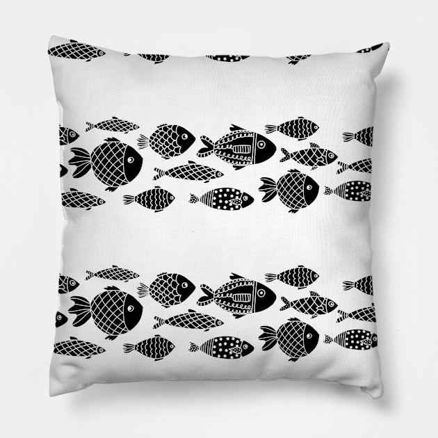 Fish Stripes Black Pillow by Sandra Hutter Designs