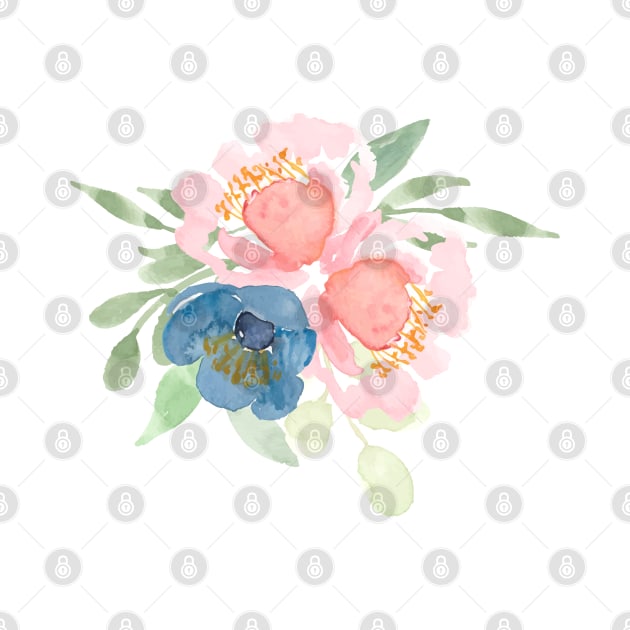 Spring florals watercolor blush pink and dusty blue by Harpleydesign