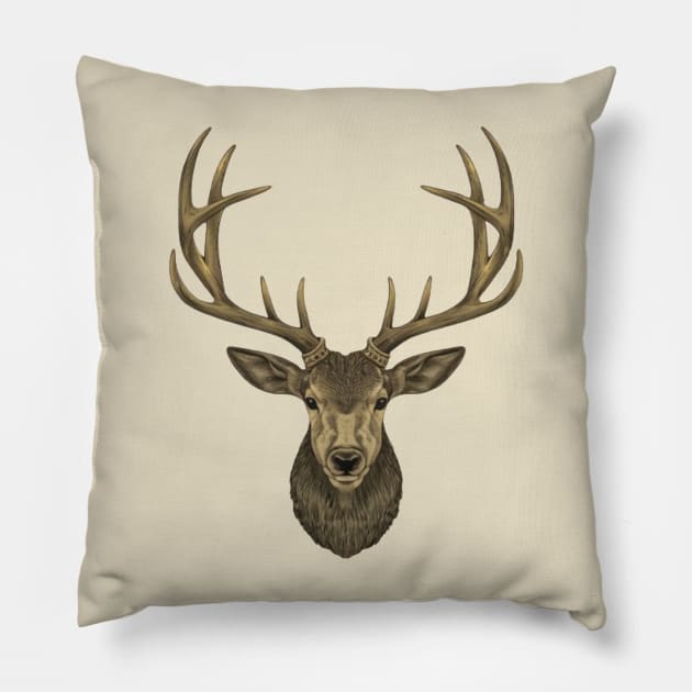 Deer Head With Trophy Antlers Pillow by Wild Catch