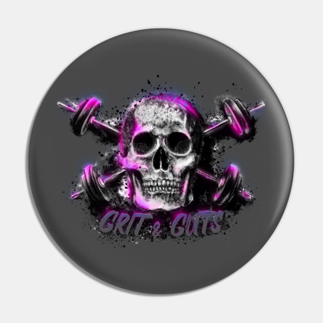 Grit and Guts Skull Neon Pink Pin by Jarrodjvandenberg