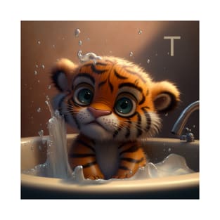 Letter T for Tiger taking a bath from AdventuresOfSela T-Shirt