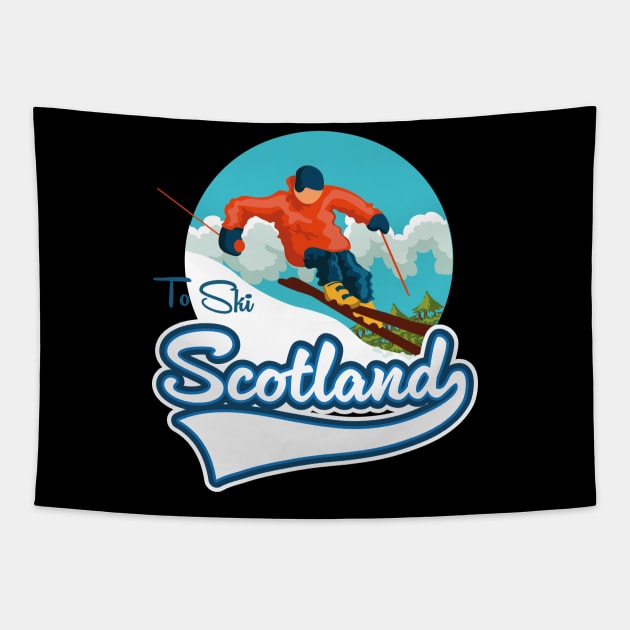 Scotland Ski travel logo Tapestry by nickemporium1