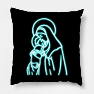 Blue Neon Virgin Mary Pillow