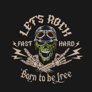 Biker TShirt Men Let's Rock Fast Hard Skull T-Shirt