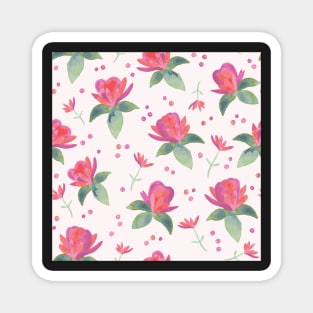 Pink Watercolor Roses with Soft green foliage and dotty background Magnet