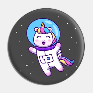 Cute Unicorn Astronaut Floating In Space Cartoon Pin