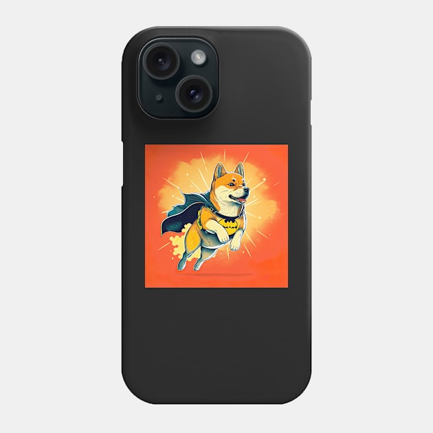 Shiba Inu Dog Super Hero Style Drawing Illustration Phone Case by unrealartwork