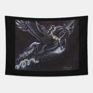 Black Flying Unicorn Tapestry