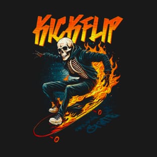 Kickflip Skeleton around on a skateboard T-Shirt