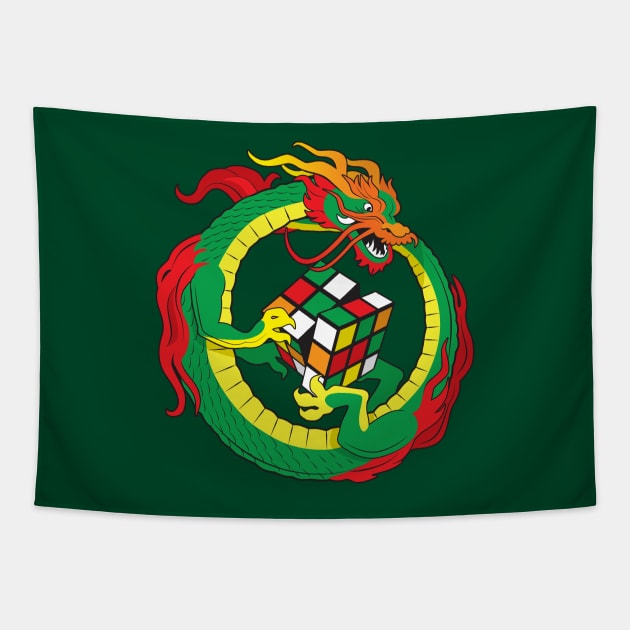 Rubik's cube dragon Tapestry by goldengallery