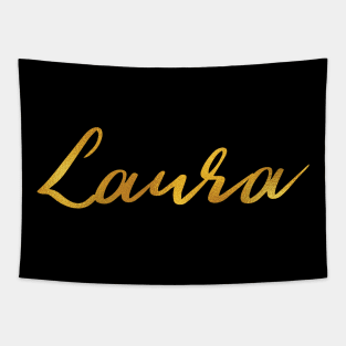 Laura Name Hand Lettering in Faux Gold Letters Tapestry