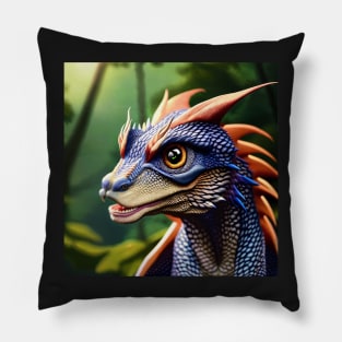 Blue and White Scaled Jungle Dragon with Orange Spikes Pillow