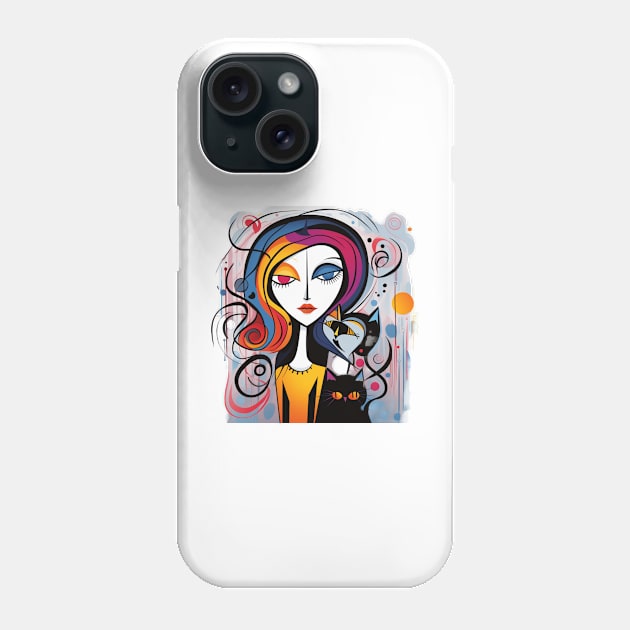 Crazy abstract woman and her cat Phone Case by Liana Campbell