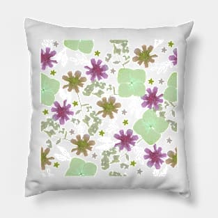 Pressed flowers green and lilac Pillow