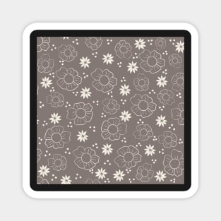 Botanical Dark Gray and White Pattern Magnet