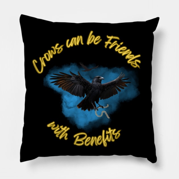 Crow, Beautiful Black and Carrying Gold Chain Pillow by Spacetrap