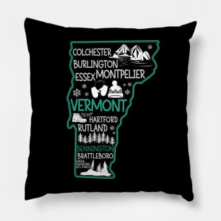 Vermont Bennington cute map Burlington Rutland Brattleboro Colchester Hartford Pillow