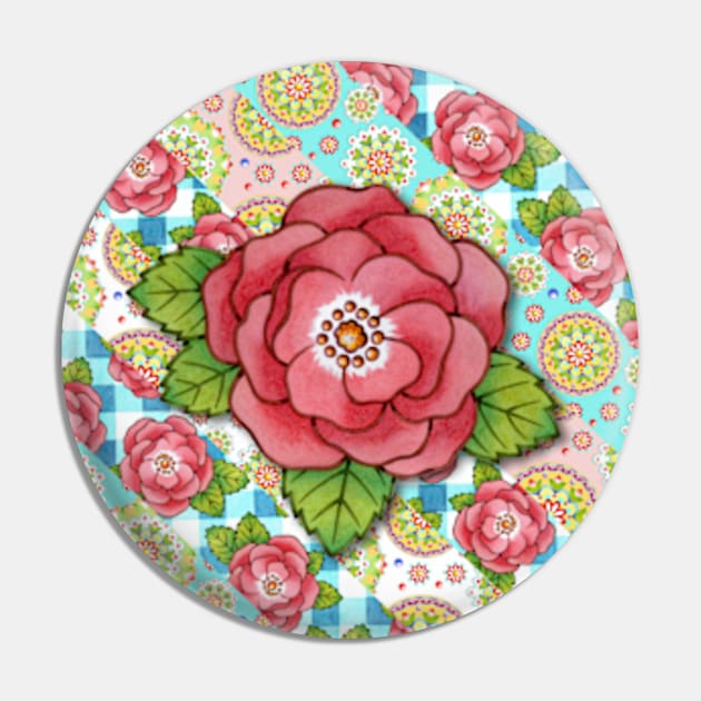 Mandala and Rose Stripe Pin by PatriciaSheaArt