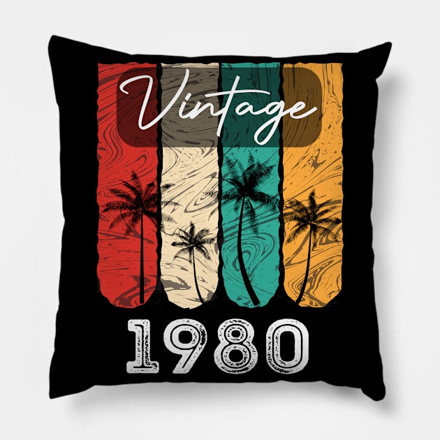 Vintage 1980, born in 1980 vintage birthday gifts, 1980 birthday Pillow by foxfieldgear