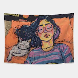 Lofi, Chill and Cats Tapestry