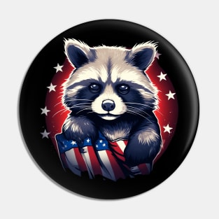 raccoon proudly American flaG Pin