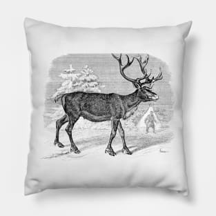 Deer Vintage Illustration Pillow