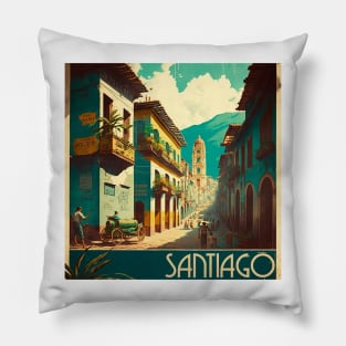 Santiago Chile Vintage Travel Art Poster Pillow