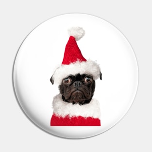 Cute Black Pug in Christmas Santa Hat Pin