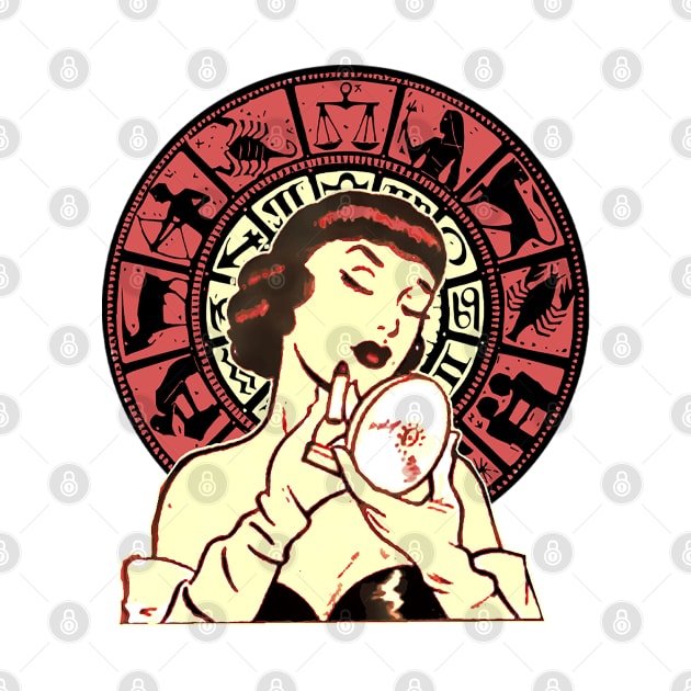 Zodiac Horoscope woman putting on lipstick by Marccelus