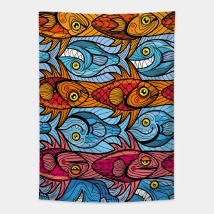 Fish tessellation escher style in red and blue Tapestry