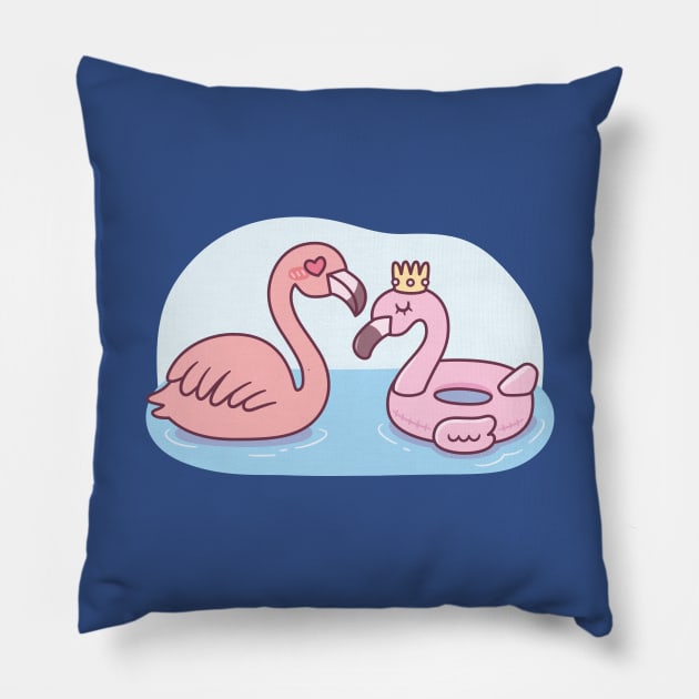 Funny Flamingo Loves Pink Flamingo Pool Float Pillow by rustydoodle