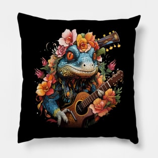 Gecko Playing Guitar Pillow