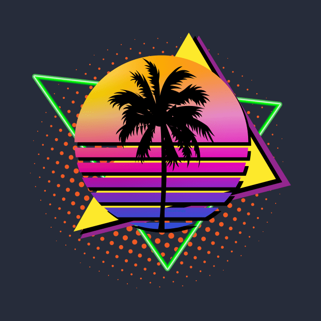 Colorful 80s Retro Palm Tree Vintage Sunset by Brobocop