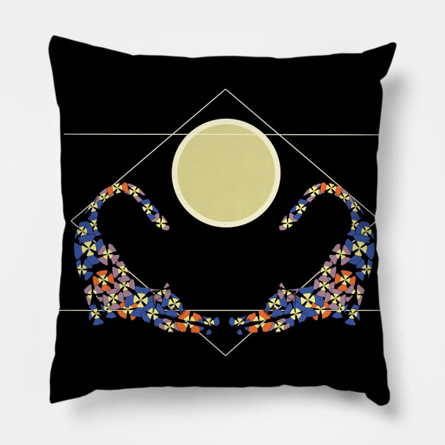 Stretching Cats Bowing to Moon Pillow by Sassifrassically's  'Swasome Shop