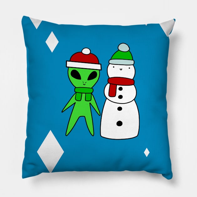 Happy Birthday - Alien and Snowman Pillow by saradaboru